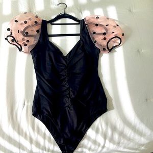 Black Bodysuit w/ Polkadot Sleeves